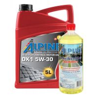 Комплект моторное масло  ALPINE 5W-30 DX1 5л + омыватель стекла Scheibenklar Sommer 1л