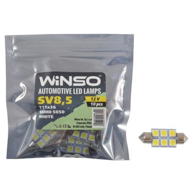 Лампы WINSO LED mini 12V SMD SV8.5 T11x36 6LEDS 5050 white 10шт 127440 Лампы WINSO LED mini 12V SMD SV8.5 T11x36 6LEDS 5050 white 10шт 127440