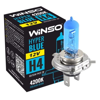 Лампа галогенная WINSO 12V H4 HYPER BLUE 4200K 60-55W P43t-38 712440