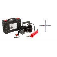 Комплект Poputchik компрессор 85 л/мин в кейсе с крестообразным ключом