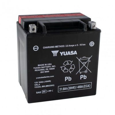 Мото аккумулятор Yuasa High Performance MF VRLA Battery AGM 6СТ-12V 31.6Ah АзЕ 386А (EN) сухозаряженный YIX30L-BS