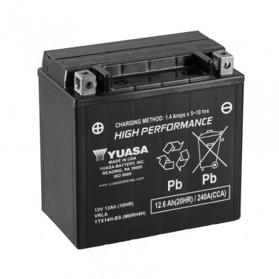 Мото аккумулятор Yuasa High Performance MF Battery AGM 6СТ-12,6Ah АзЕ 210А (EN) сухозаряженный YTX14H-BS