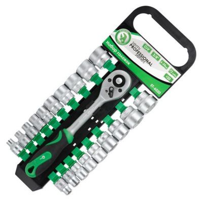 Набор торцевых головок с трещоточной рукояткой 3/8", Cr-V, 20 ед. INTERTOOL ET-6020
