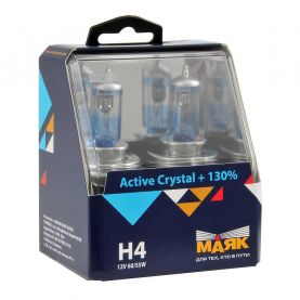 Автолампа МАЯК Active Crystal +130% комплект (P43t, H4, 12V, 60/55W) MK 72420AC+130