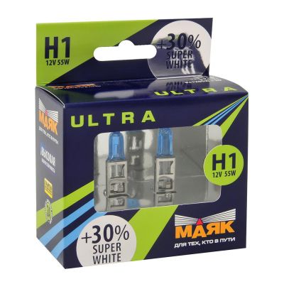 Автолампа МАЯК Ultra Super White +30% комплект (P14.5s, H1, 12V, 55W) MK 82120SW+30
