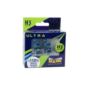 Автолампа МАЯК Ultra White Vision +150% комплект (PK22s, H3, 12V, 55W) MK 82320WV+150