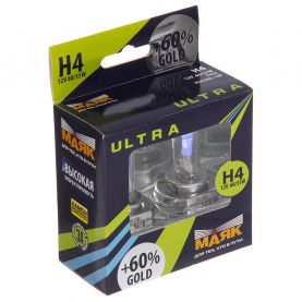 Автолампа МАЯК Ultra Gold +60% комплект (P43t, H4, 12V, 60/55W) MK 82420G+60