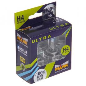 Автолампа МАЯК Ultra Super Light +100% комплект (P43t, H4, 12V, 60/55W) MK 82420SL+100