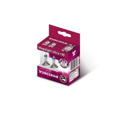 Автолампа TUNGSRAM Megalight Ultra +90 комплект (P43t, H4, 12V, 60/55W) TU 50440SXU.2D