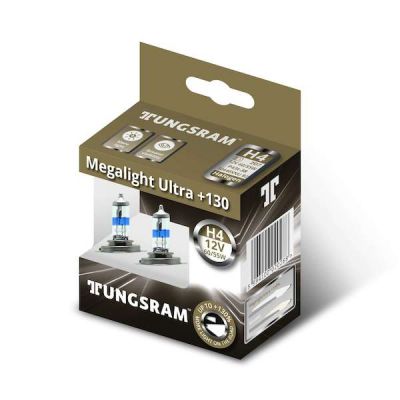 Автолампа TUNGSRAM Megalight Ultra +130 комплект (P43t, H4, 12V, 60/55W) TU 50440SNU.2D