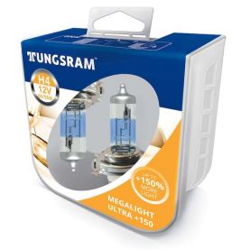 Автолампа TUNGSRAM Megalight Ultra +150 комплект (P43t, H4, 12V, 60/55W) TU 50440NXNU.2PL